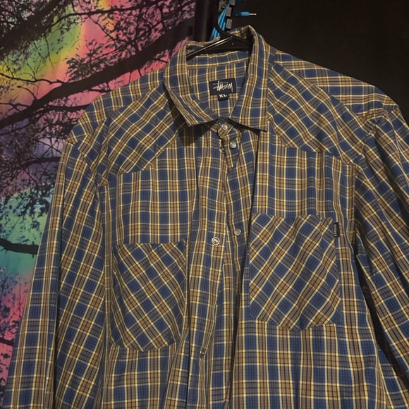 Stussy Other - Stussy Blue and Yellow Plaid Casual Button Down Shirt